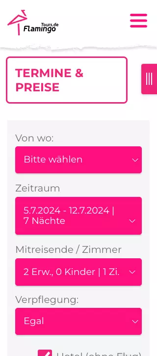 Referenzbild: Relaunch/Entwicklung des neuen Reiseportals mit unserer Typo3 Buchungssystem Extension (Mobile)